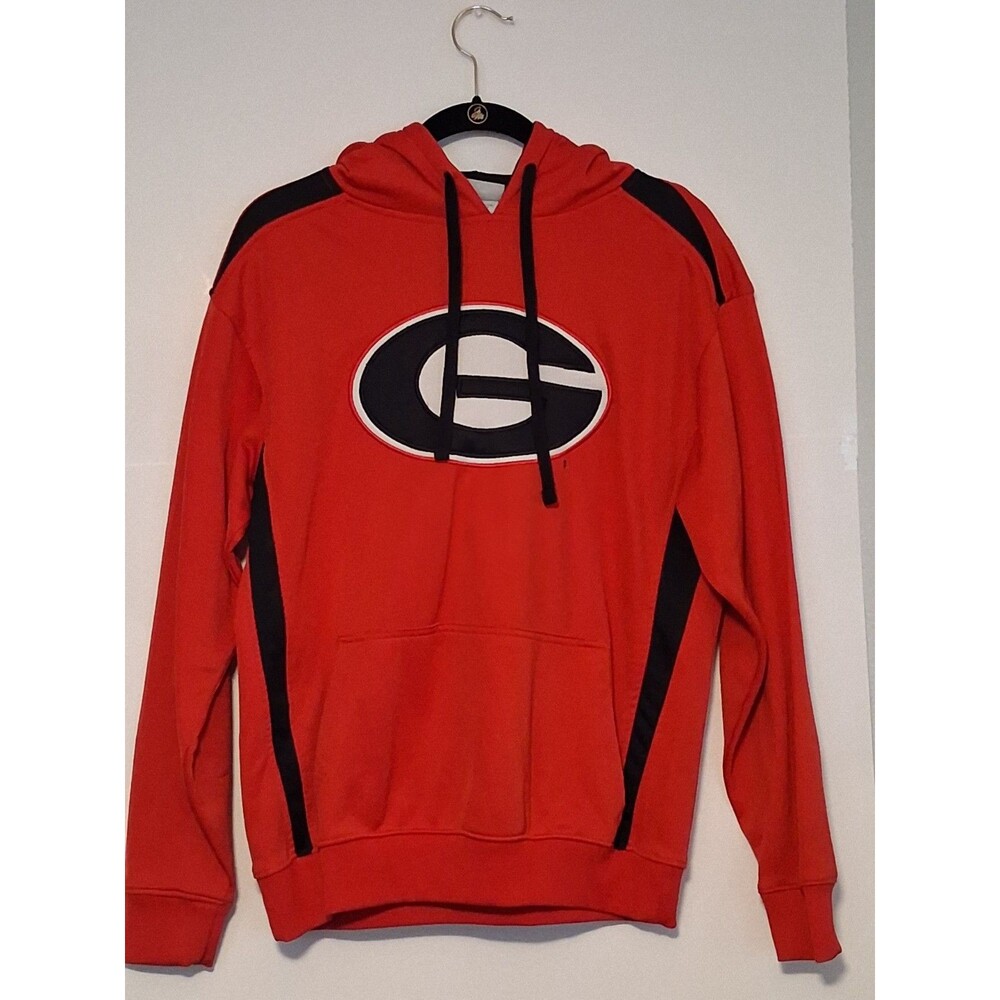 Mens University of Georgia Bulldogs Hoodie Red Black Logo Pullover Sweatshirt M